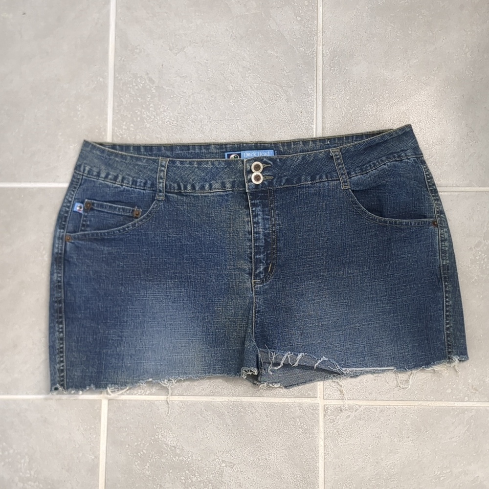 Duck Head Blue Denim Cut Off Jeans with Logo Patch